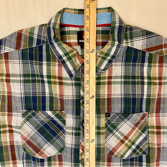 QUICKSILVER plaid multi-color long-sleeve collared 2-pocket shirt sz L - Picture 5 of 9